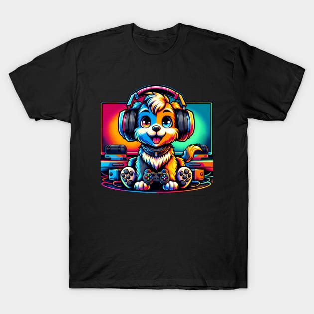 Adorable Gamer Puppy w/ Headphones T-Shirt by Unkn0wnable Arts